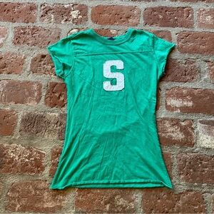 Michigan Stage Spartans Green and White Fitted Women's Medium Tshirt Collegiate